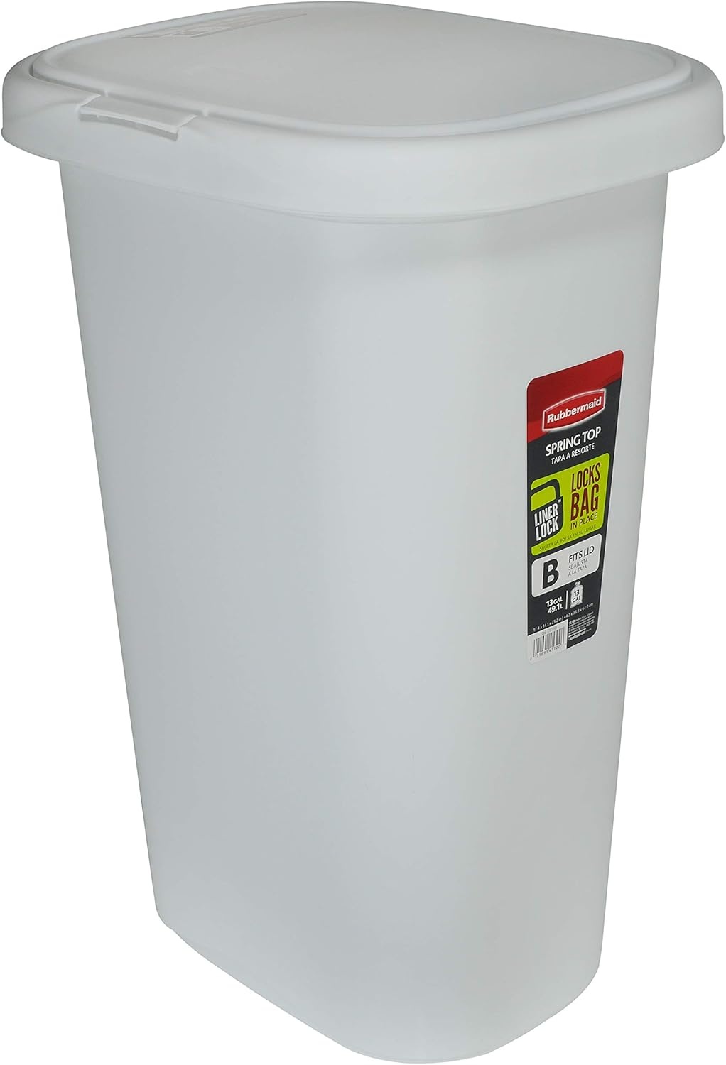 image:imageRubbermaid Spring Top Trash Can with Lid 13 Gallon Gray Plastic Garbage Bin for HomeKitchenOfficeGarageWhite