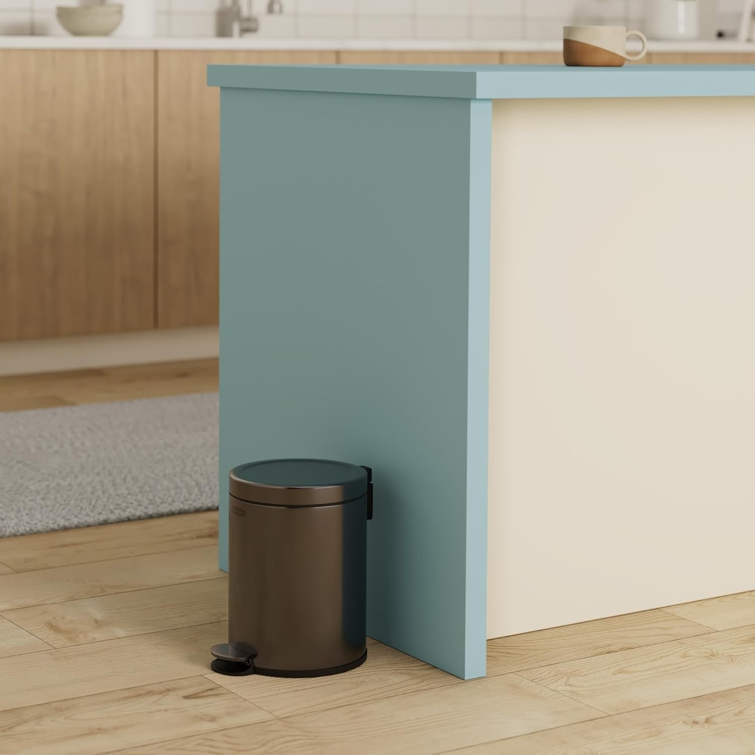 image:imageRubbermaid Stainless Steel Slim StepOn Trash Can 26Gallon Charcoal Wastebasket with Lid for HomeBathroomKitchenRound StepOn