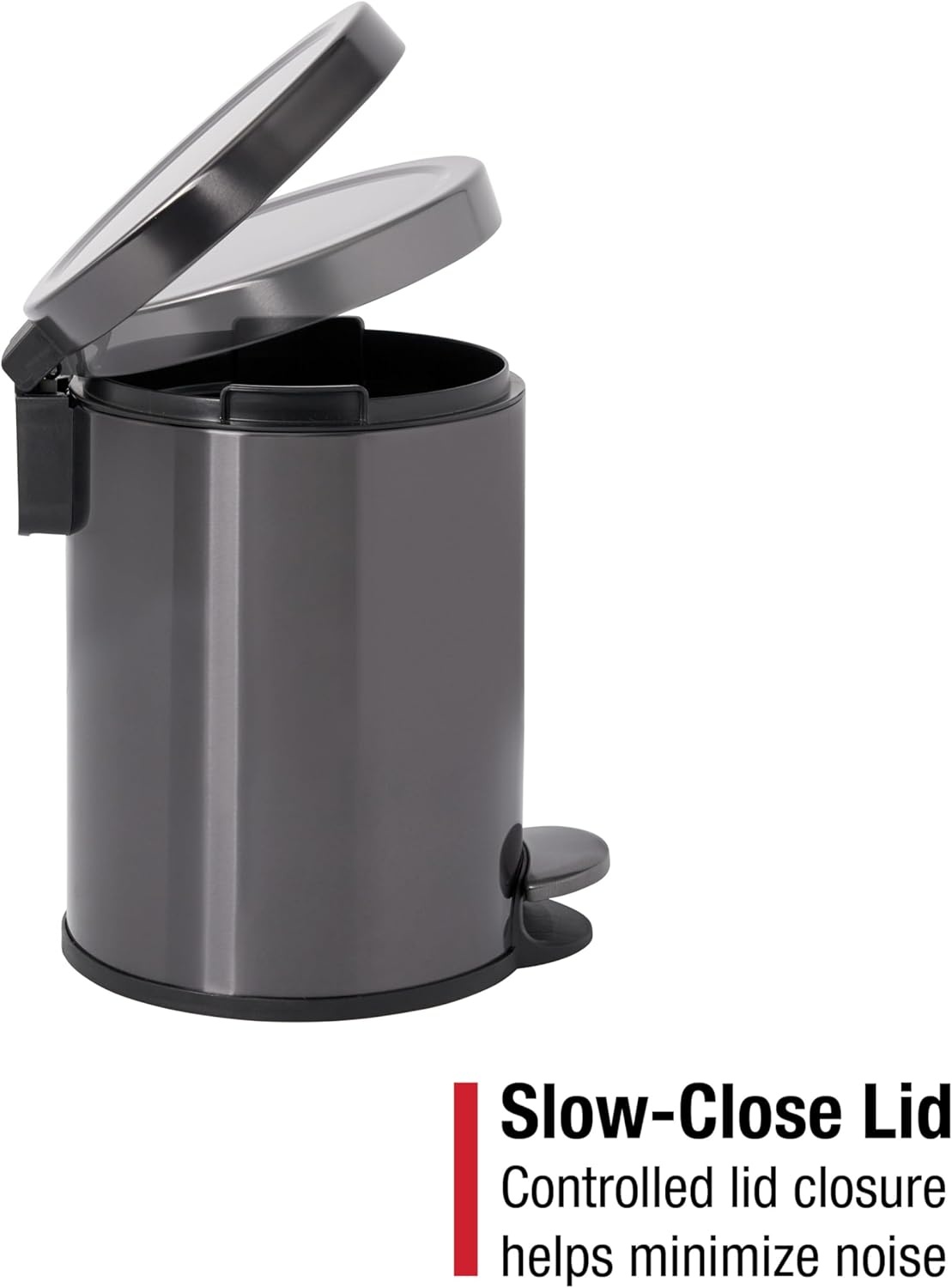 image:imageRubbermaid Stainless Steel Slim StepOn Trash Can 26Gallon Charcoal Wastebasket with Lid for HomeBathroomKitchenRound StepOn