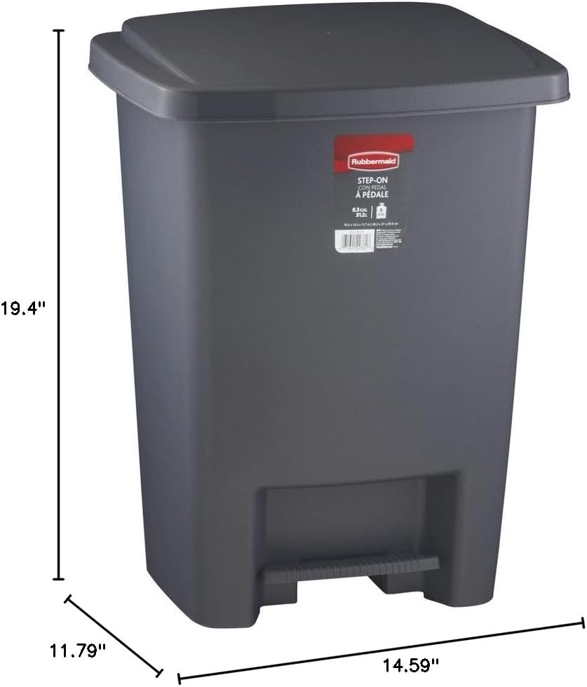 image:imageRubbermaid StepOn Trash Can with Lid 825Gallon Gray Easy Clean Wastebasket for HomeKitchenBedroomOfficeGray
