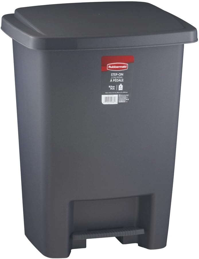 image:imageRubbermaid StepOn Trash Can with Lid 825Gallon Gray Easy Clean Wastebasket for HomeKitchenBedroomOfficeGray