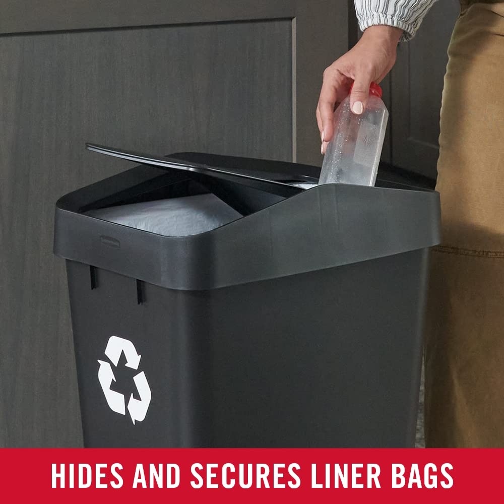 image:imageRubbermaid Swing Top Recycling Container Easy Access Disposal and Slim Modern Recycle Bin with Lid 122 Gallon Capacity Black for HomeKitchenHotelLobbyOfficeGarageBlack Recycling
