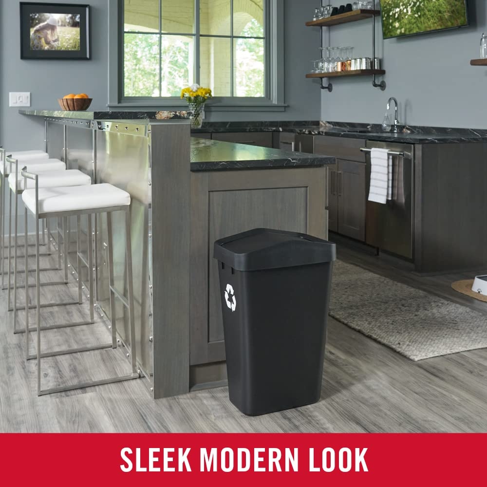 image:imageRubbermaid Swing Top Recycling Container Easy Access Disposal and Slim Modern Recycle Bin with Lid 122 Gallon Capacity Black for HomeKitchenHotelLobbyOfficeGarageBlack Recycling