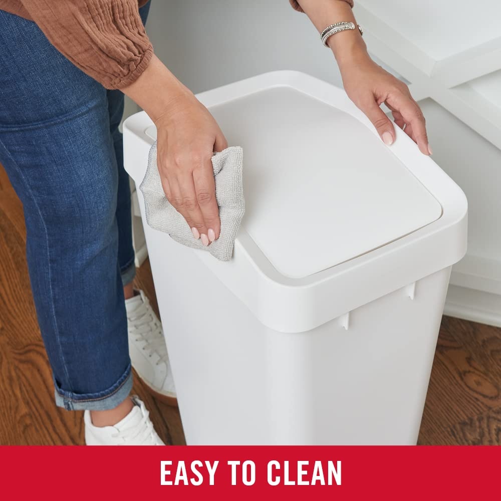 image:imageRubbermaid Swing Top Recycling Container Easy Access Disposal and Slim Modern Recycle Bin with Lid 122 Gallon Capacity Black for HomeKitchenHotelLobbyOfficeGarageWhite
