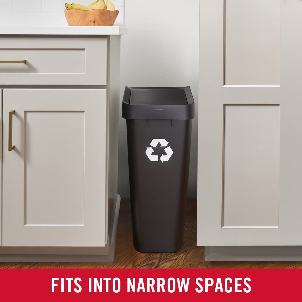 image:imageRubbermaid Swing Top Recycling Container Easy Access Disposal and Slim Modern Recycle Bin with Lid 122 Gallon Capacity Black for HomeKitchenHotelLobbyOfficeGarageBlack Recycling