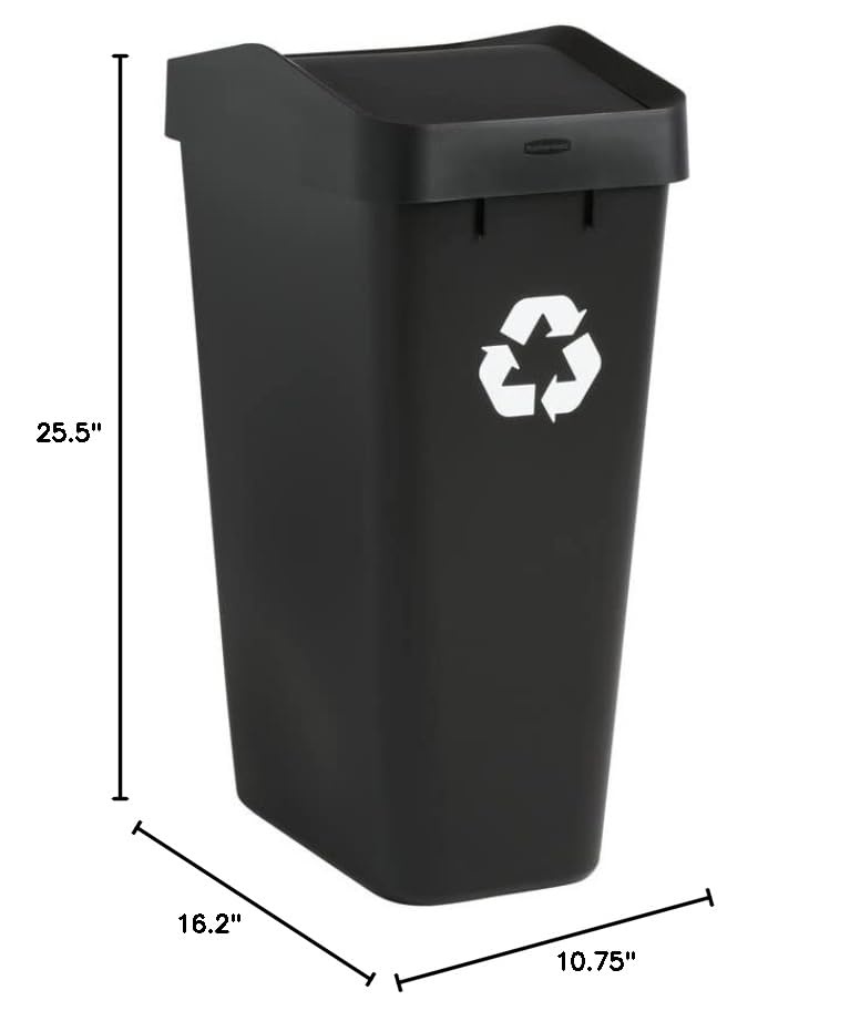 image:imageRubbermaid Swing Top Recycling Container Easy Access Disposal and Slim Modern Recycle Bin with Lid 122 Gallon Capacity Black for HomeKitchenHotelLobbyOfficeGarageBlack Recycling