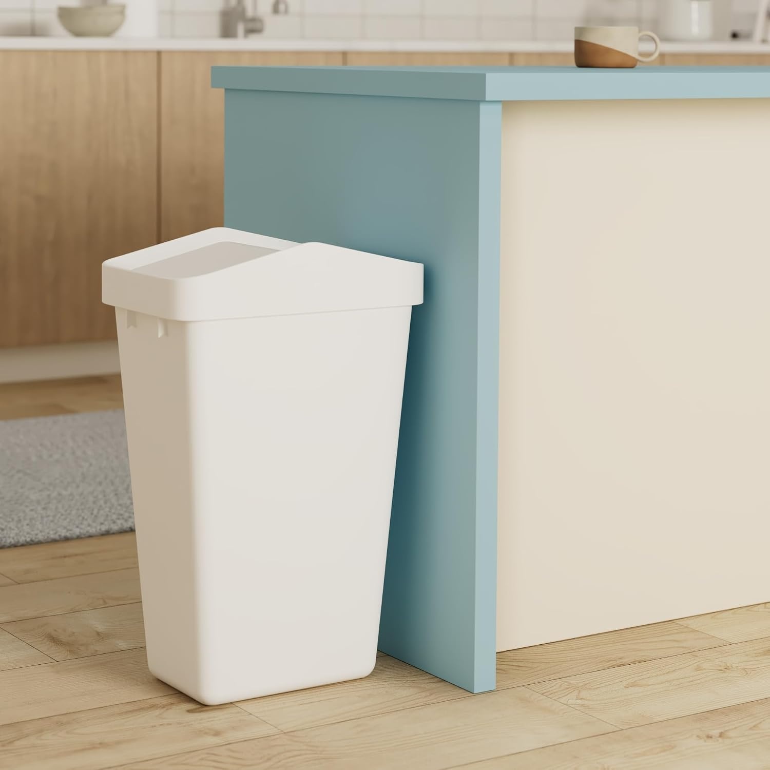 image:imageRubbermaid Swing Top Recycling Container Easy Access Disposal and Slim Modern Recycle Bin with Lid 122 Gallon Capacity Black for HomeKitchenHotelLobbyOfficeGarageWhite