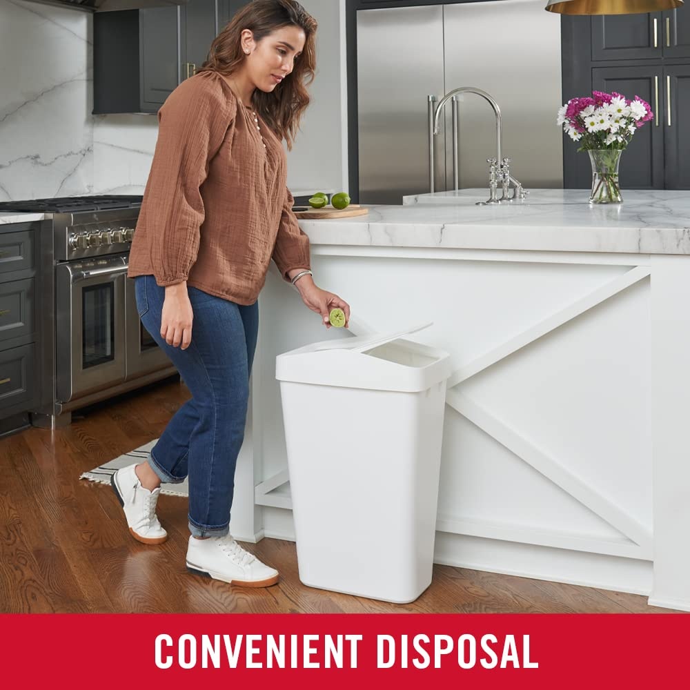 image:imageRubbermaid Swing Top Recycling Container Easy Access Disposal and Slim Modern Recycle Bin with Lid 122 Gallon Capacity Black for HomeKitchenHotelLobbyOfficeGarageWhite