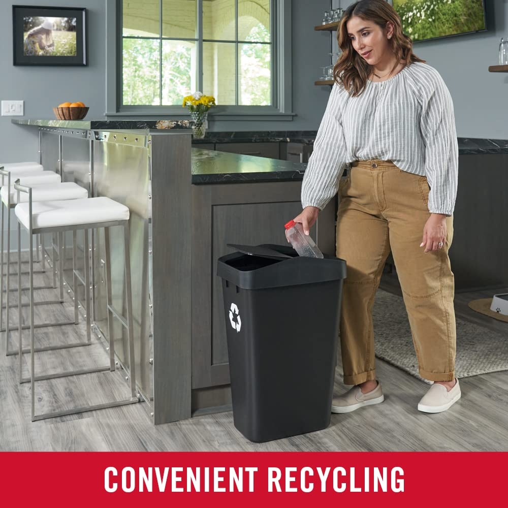 image:imageRubbermaid Swing Top Recycling Container Easy Access Disposal and Slim Modern Recycle Bin with Lid 122 Gallon Capacity Black for HomeKitchenHotelLobbyOfficeGarageBlack Recycling