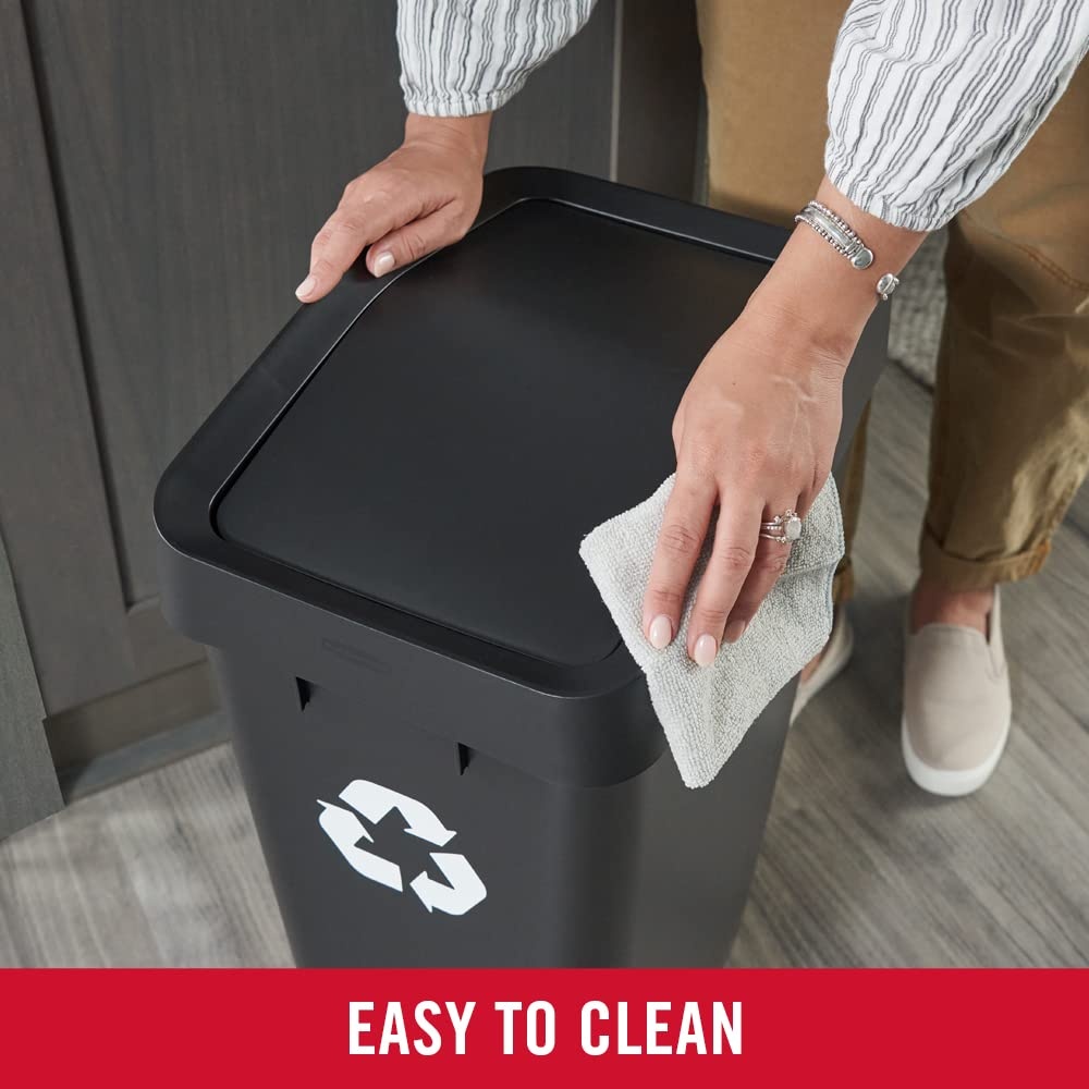 image:imageRubbermaid Swing Top Recycling Container Easy Access Disposal and Slim Modern Recycle Bin with Lid 122 Gallon Capacity Black for HomeKitchenHotelLobbyOfficeGarageBlack Recycling