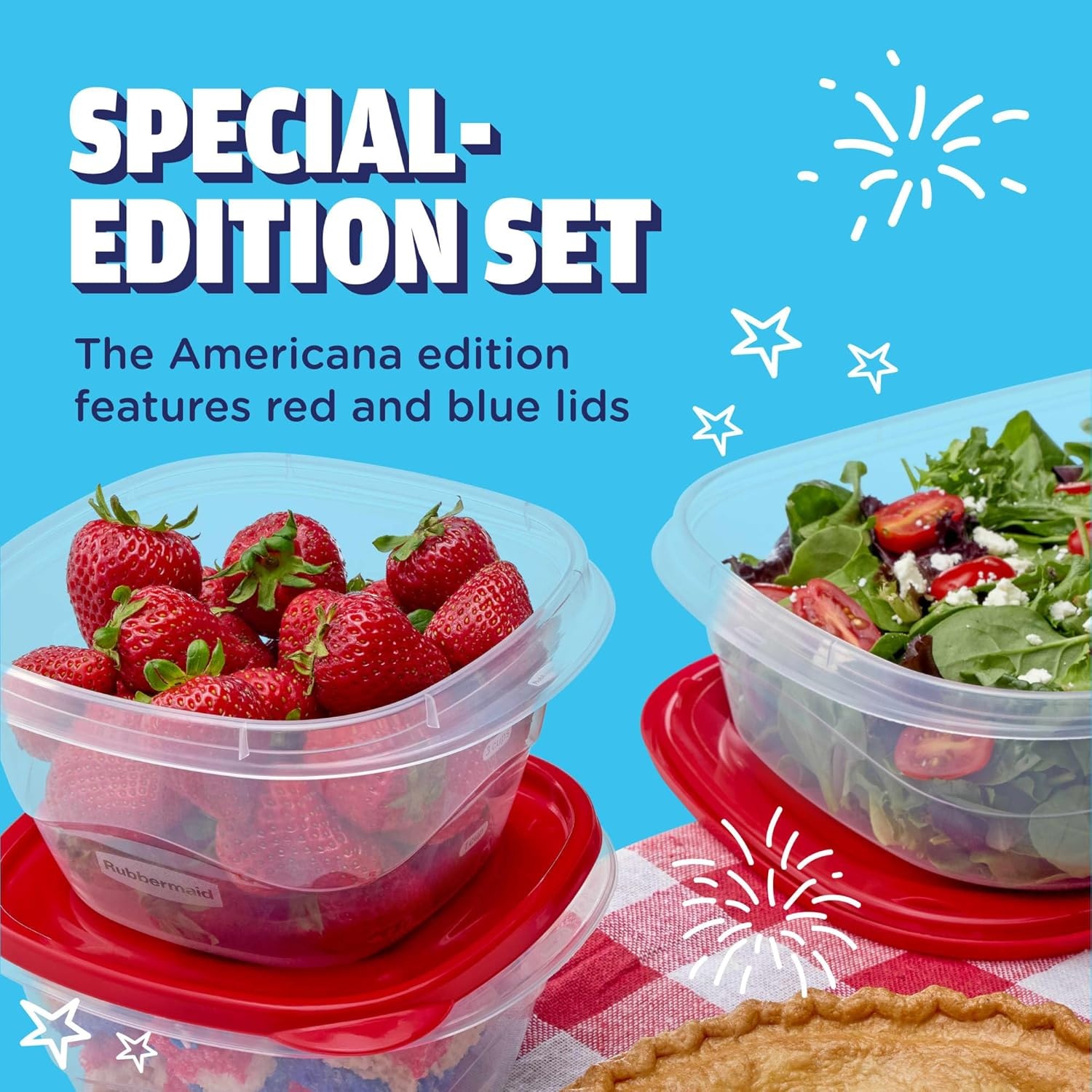 image:imageRubbermaid TakeAlongs SpecialEdition Americana 13Piece Set of Food Storage Containers with Lids Including Two Pitchers and Ice Tray QuikClik Seal BPAFree22Piece