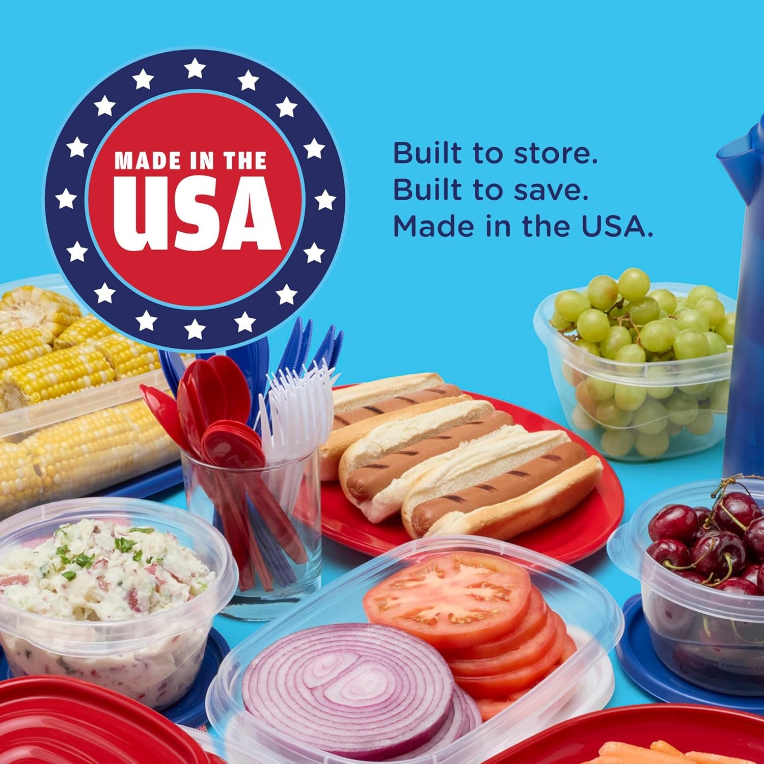 image:imageRubbermaid TakeAlongs SpecialEdition Americana 13Piece Set of Food Storage Containers with Lids Including Two Pitchers and Ice Tray QuikClik Seal BPAFree24Piece