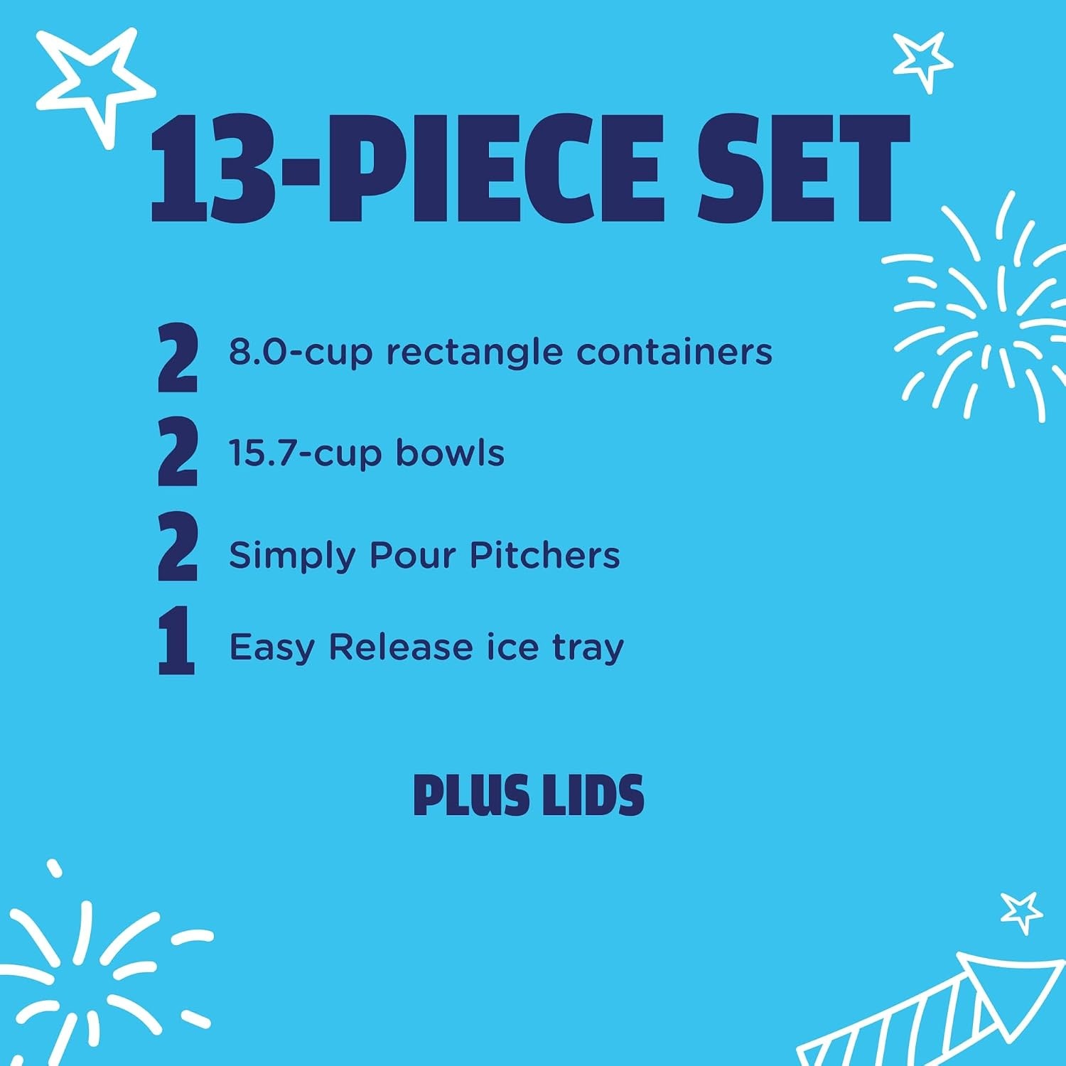 image:imageRubbermaid TakeAlongs SpecialEdition Americana 13Piece Set of Food Storage Containers with Lids Including Two Pitchers and Ice Tray QuikClik Seal BPAFree13Piece