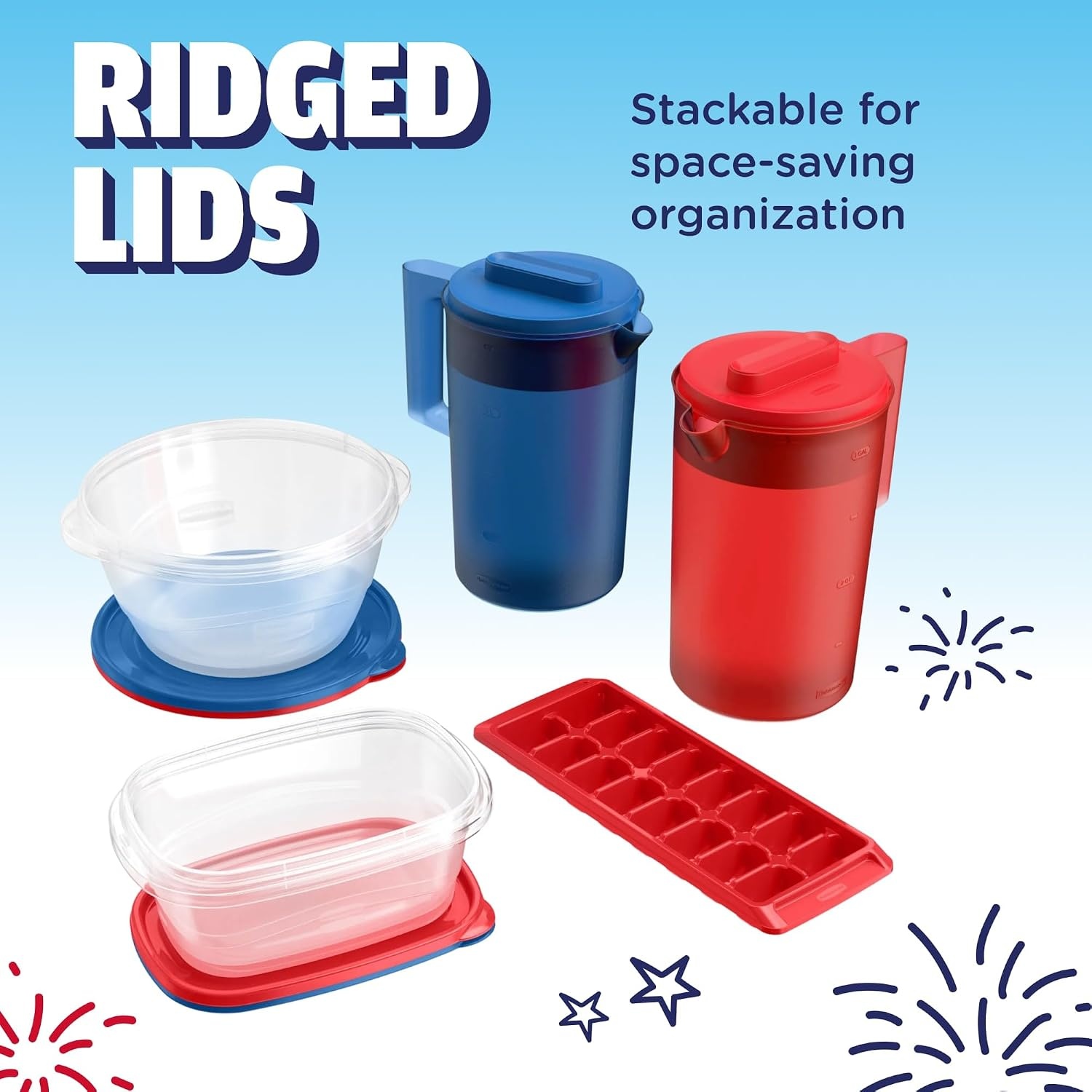 image:imageRubbermaid TakeAlongs SpecialEdition Americana 13Piece Set of Food Storage Containers with Lids Including Two Pitchers and Ice Tray QuikClik Seal BPAFree13Piece