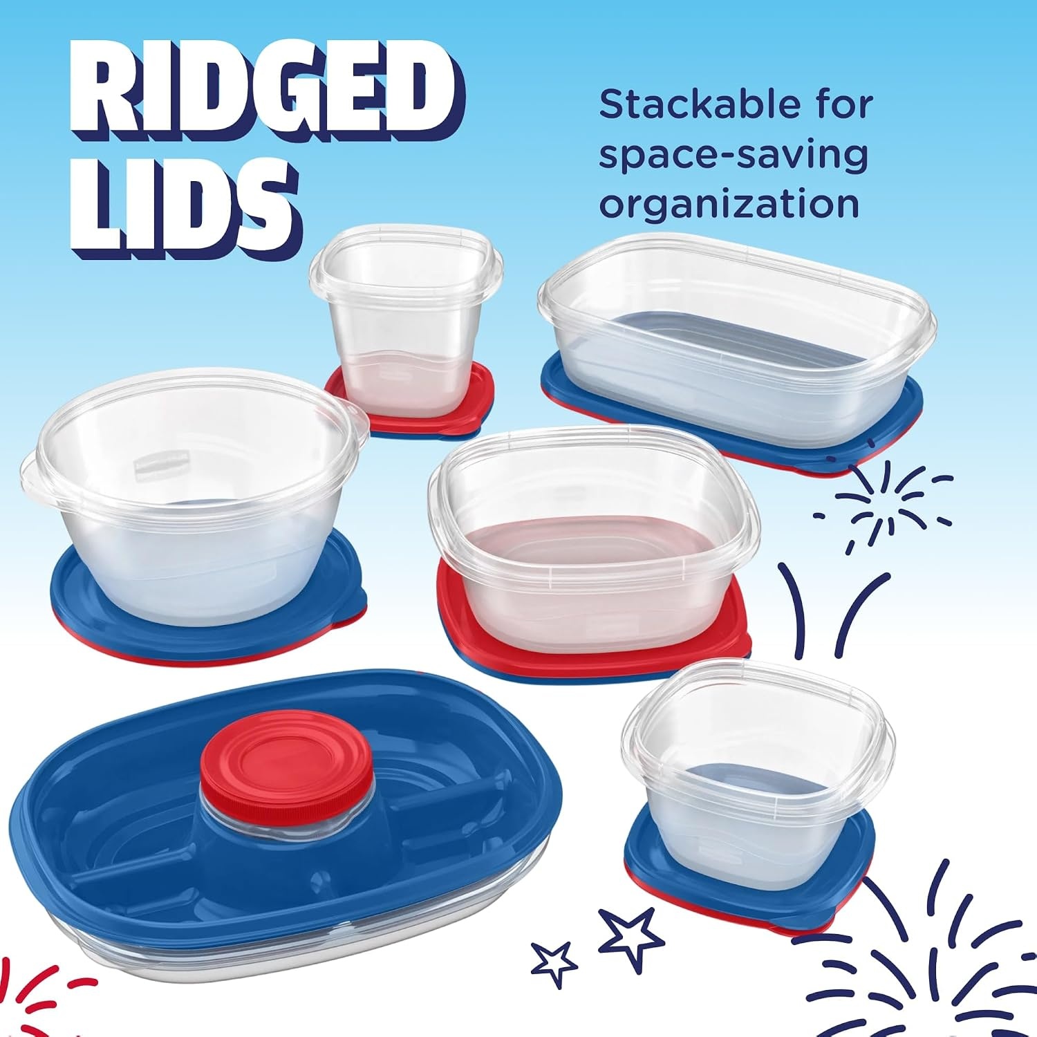 image:imageRubbermaid TakeAlongs SpecialEdition Americana 13Piece Set of Food Storage Containers with Lids Including Two Pitchers and Ice Tray QuikClik Seal BPAFree24Piece
