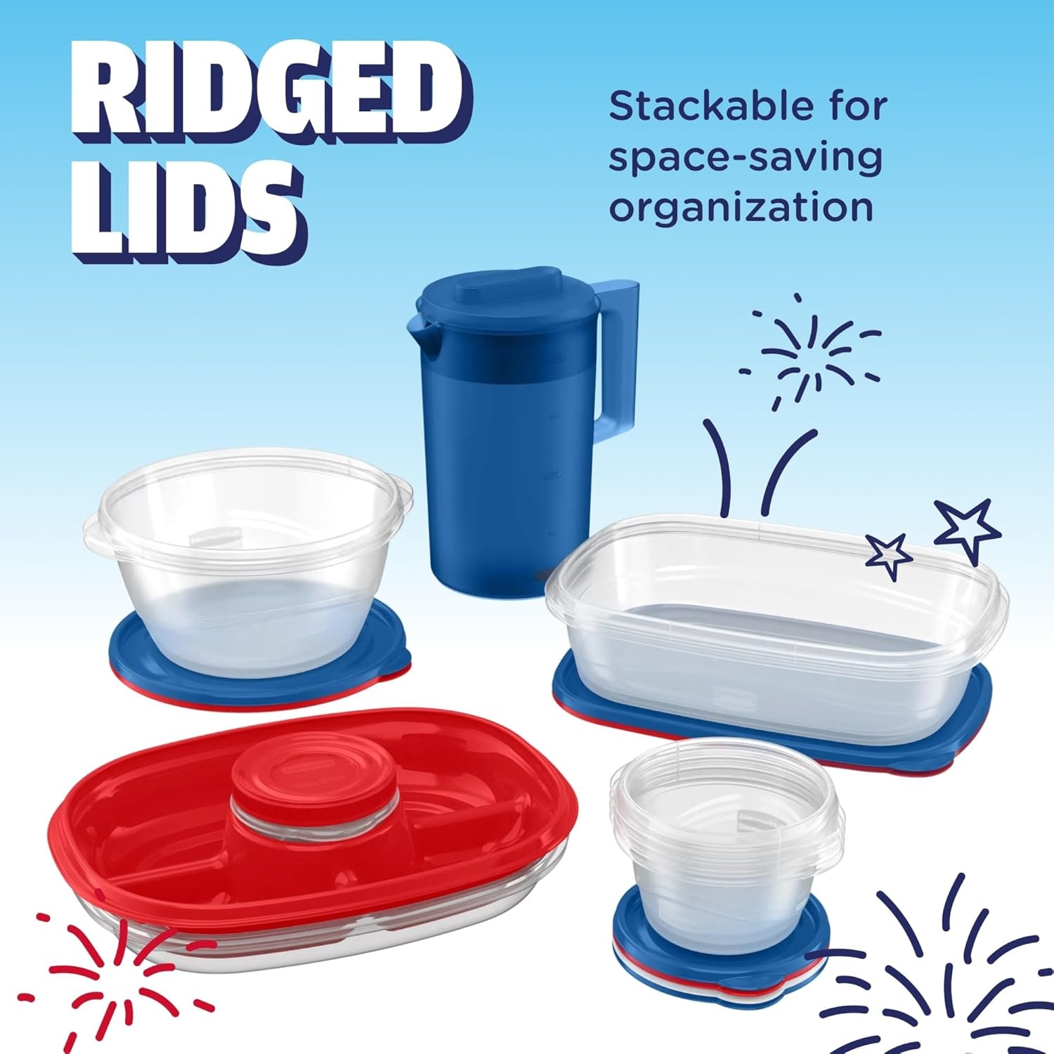 image:imageRubbermaid TakeAlongs SpecialEdition Americana 13Piece Set of Food Storage Containers with Lids Including Two Pitchers and Ice Tray QuikClik Seal BPAFree22Piece