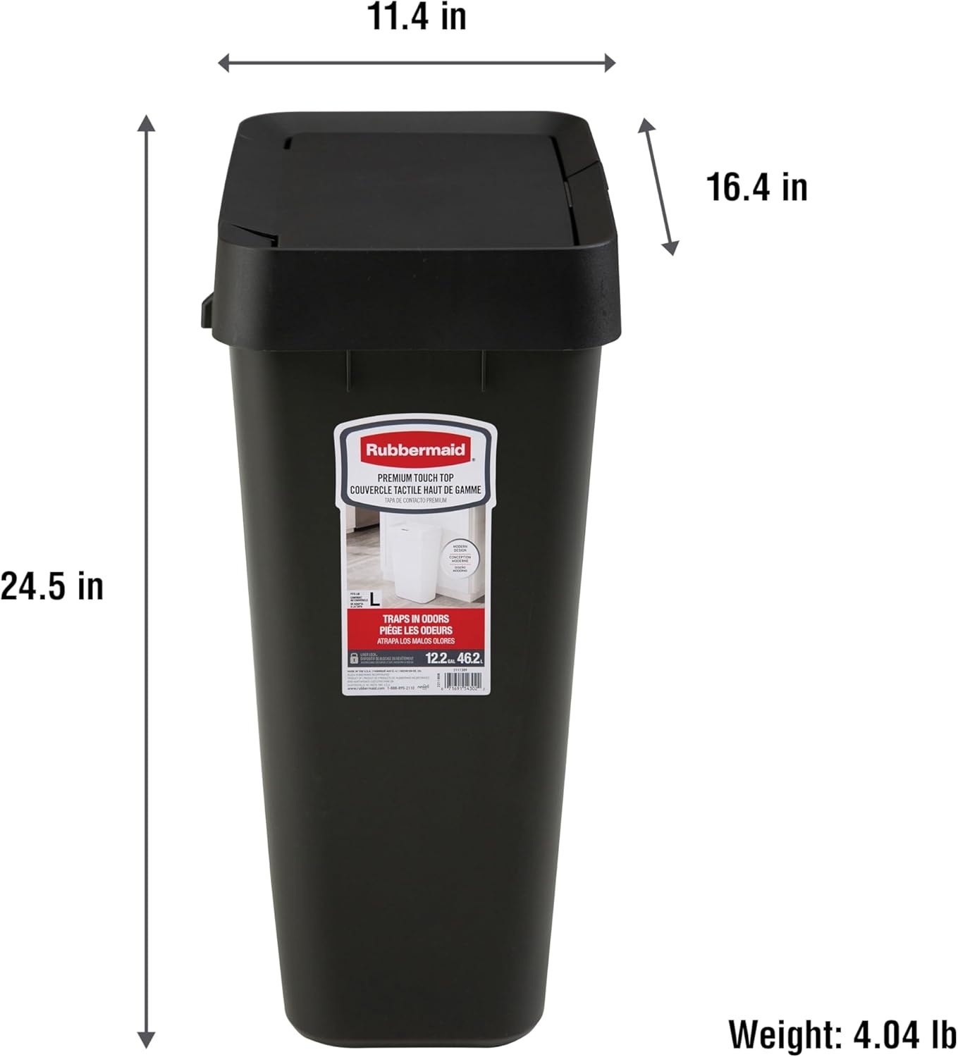 image:imageRubbermaid TouchTop Kitchen Trash Can with Lid 122 Gallon Black Garbage Container for HomeKitchenApartmentGarageBlack