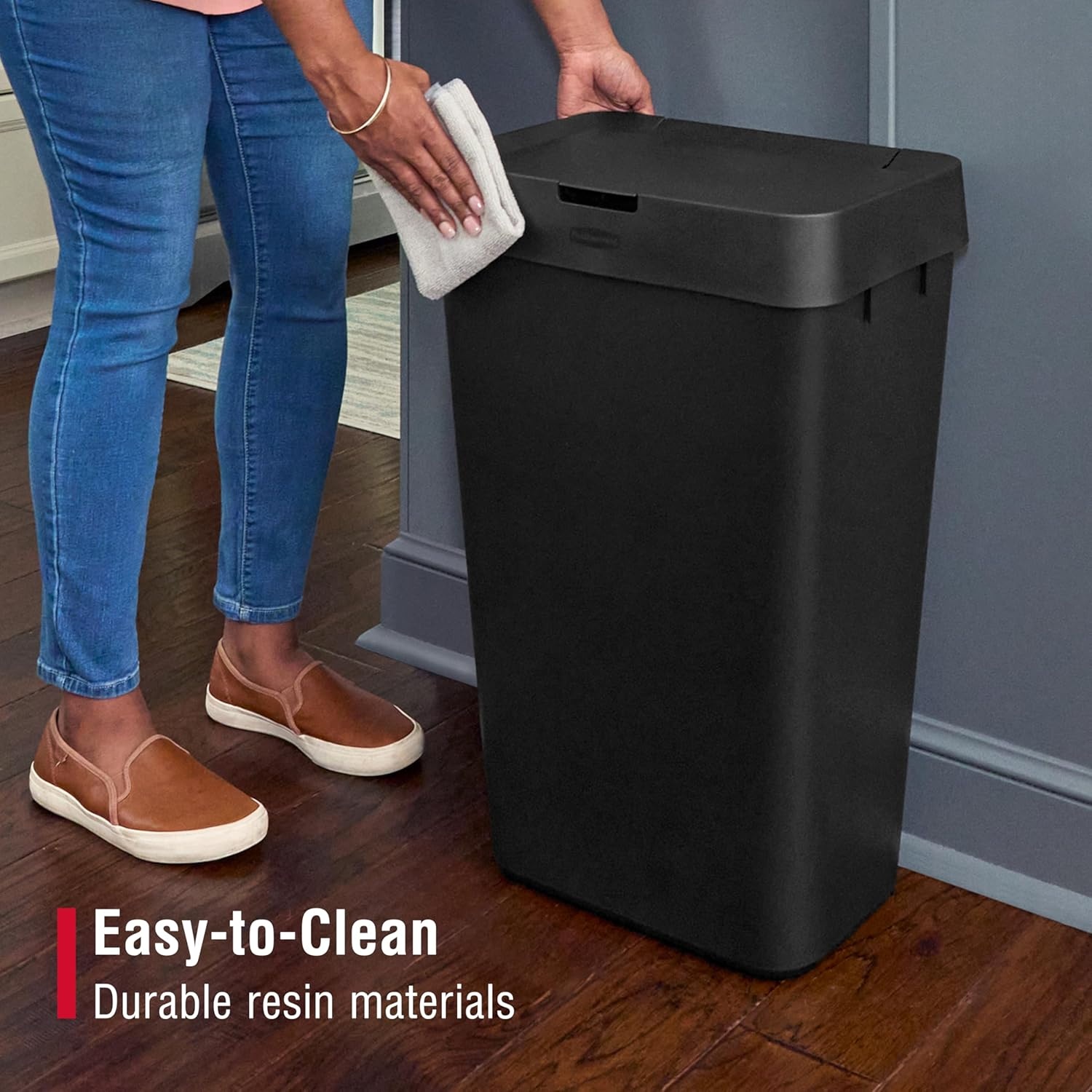 image:imageRubbermaid TouchTop Kitchen Trash Can with Lid 122 Gallon Black Garbage Container for HomeKitchenApartmentGarageBlack