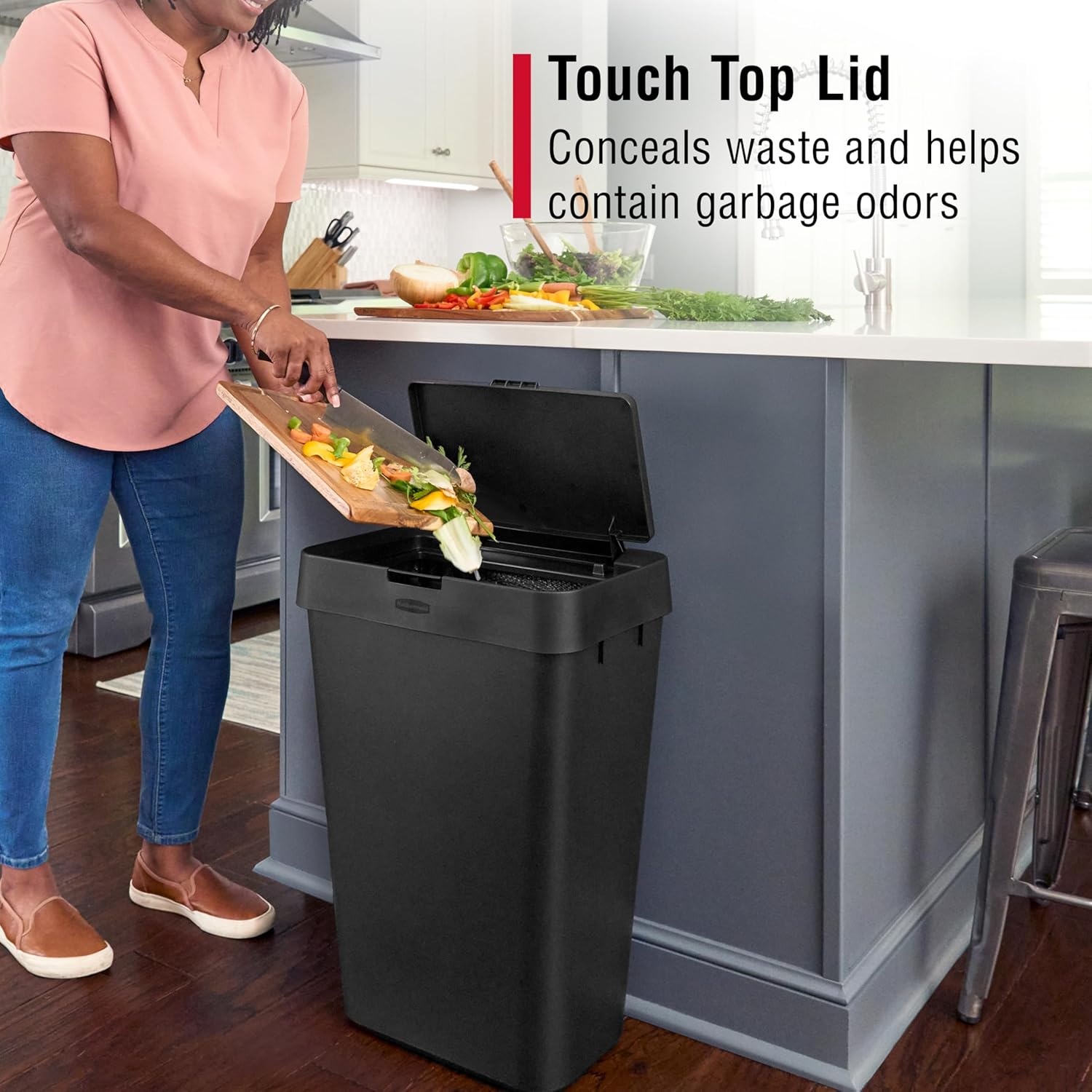 image:imageRubbermaid TouchTop Kitchen Trash Can with Lid 122 Gallon Black Garbage Container for HomeKitchenApartmentGarageBlack