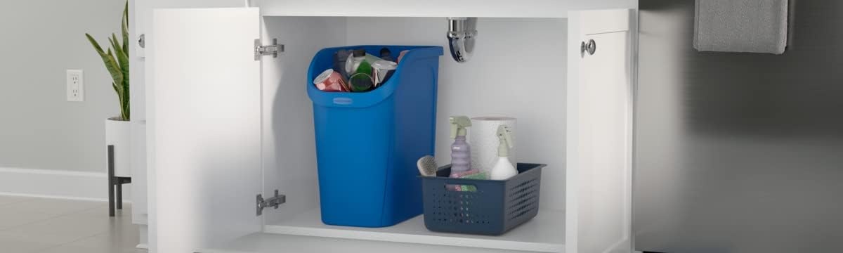 image:imageRubbermaid Undercounter Small Trash Can 2 Pack Blue and Black for RecyclingWaste 94Gallon Fits under SinkDeskCabinet for use in KitchenBathroomOffice