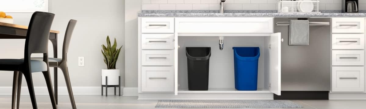 image:imageRubbermaid Undercounter Small Trash Can 2 Pack Blue and Black for RecyclingWaste 94Gallon Fits under SinkDeskCabinet for use in KitchenBathroomOffice