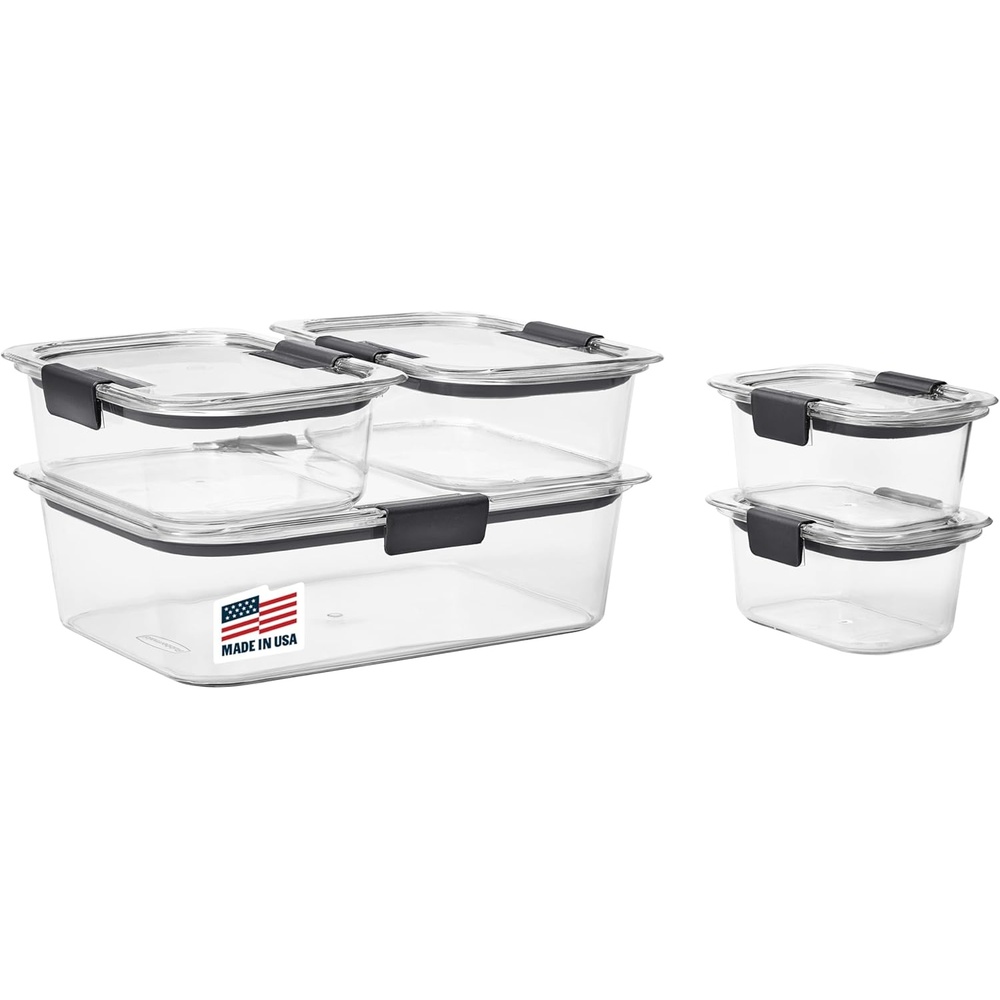 image:imageRubbermaid Brilliance BPAFree 3 Set Food Storage Containers with Lids Removable Trays Airtight LeakProof Ideal for Meal Prep Lunch and Leftovers10Piece