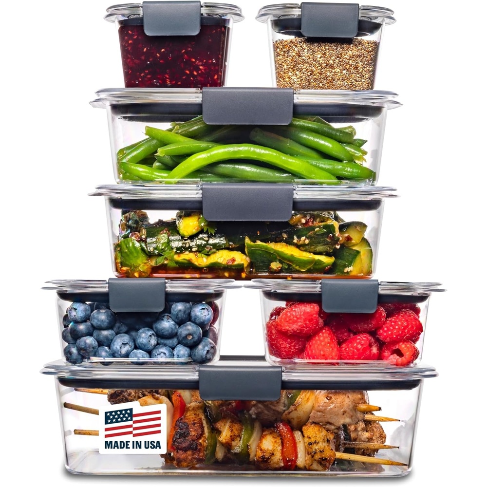 image:imageRubbermaid Brilliance BPAFree 3 Set Food Storage Containers with Lids Removable Trays Airtight LeakProof Ideal for Meal Prep Lunch and Leftovers14Piece
