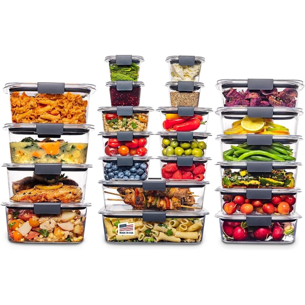 image:imageRubbermaid Brilliance BPAFree 3 Set Food Storage Containers with Lids Removable Trays Airtight LeakProof Ideal for Meal Prep Lunch and Leftovers44Piece