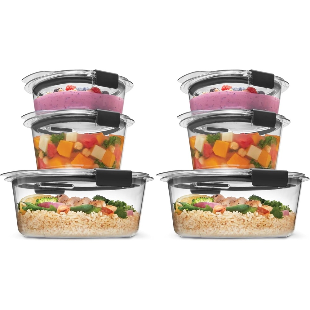 image:imageRubbermaid Brilliance BPAFree 3 Set Food Storage Containers with Lids Removable Trays Airtight LeakProof Ideal for Meal Prep Lunch and Leftovers6Piece Rounds Pack of 2