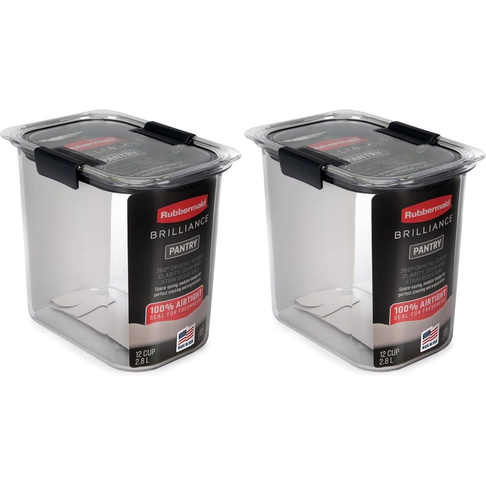 image:imageRubbermaid Brilliance BPAFree Food Storage Containers with Lids Airtight Kitchen and Pantry Organization Set Includes 3 Containers and Scoops Clear 16 cups12 Cup Pack of 2