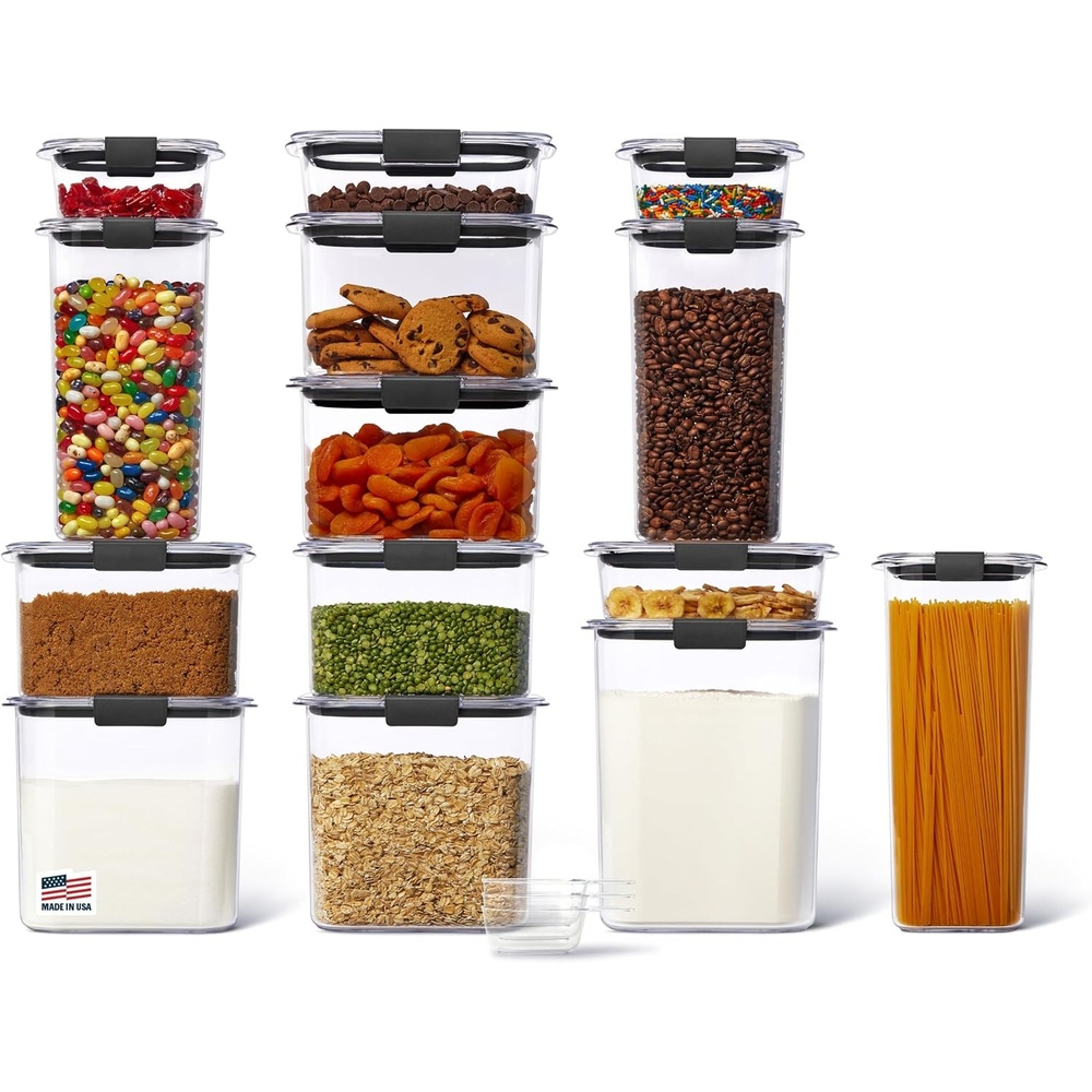 image:imageRubbermaid Brilliance BPAFree Food Storage Containers with Lids Airtight Kitchen and Pantry Organization Set Includes 3 Containers and Scoops Clear 16 cupsAssorted Sizes 28Piece