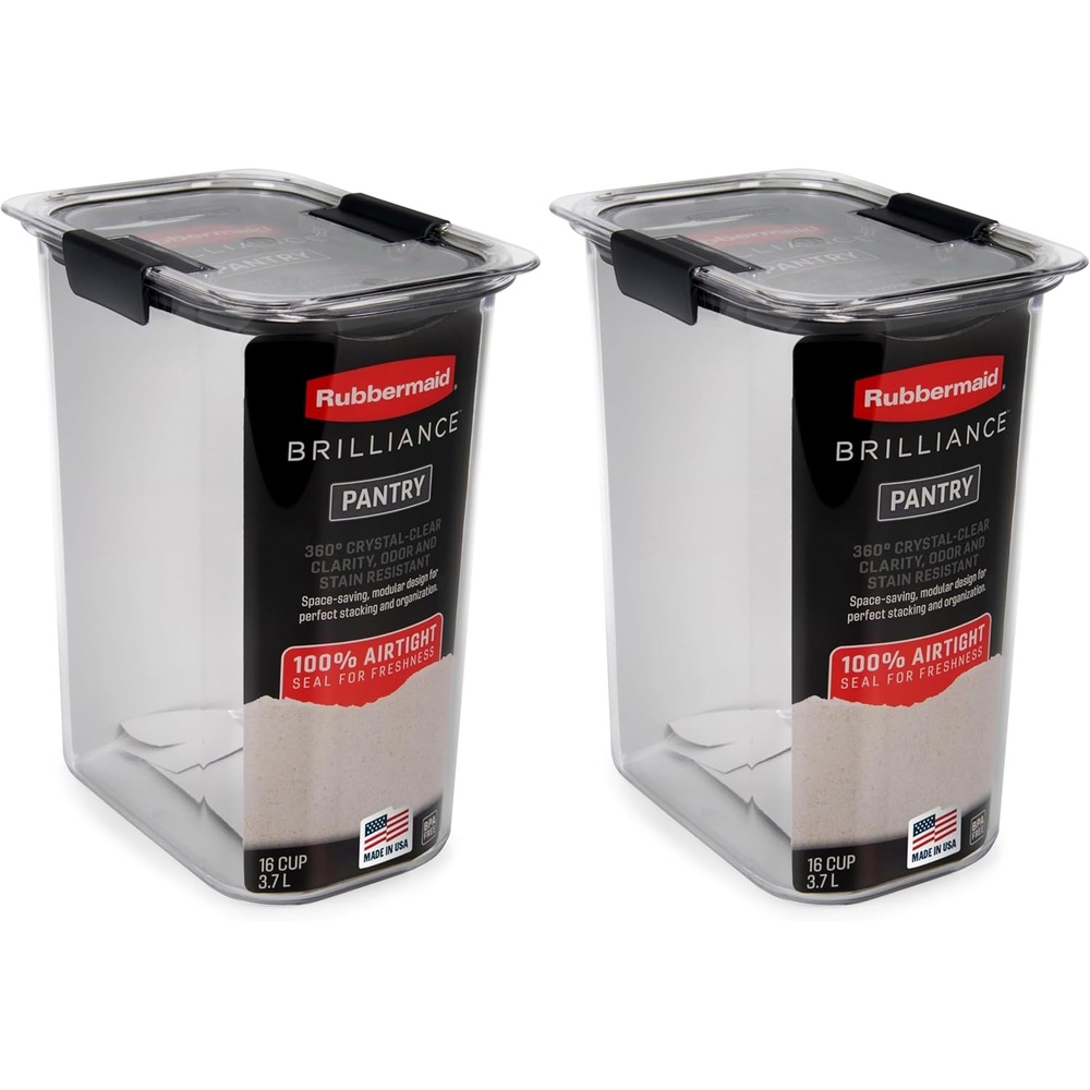 image:imageRubbermaid Brilliance BPAFree Food Storage Containers with Lids Airtight Kitchen and Pantry Organization Set Includes 3 Containers and Scoops Clear 16 cupsSet of 2