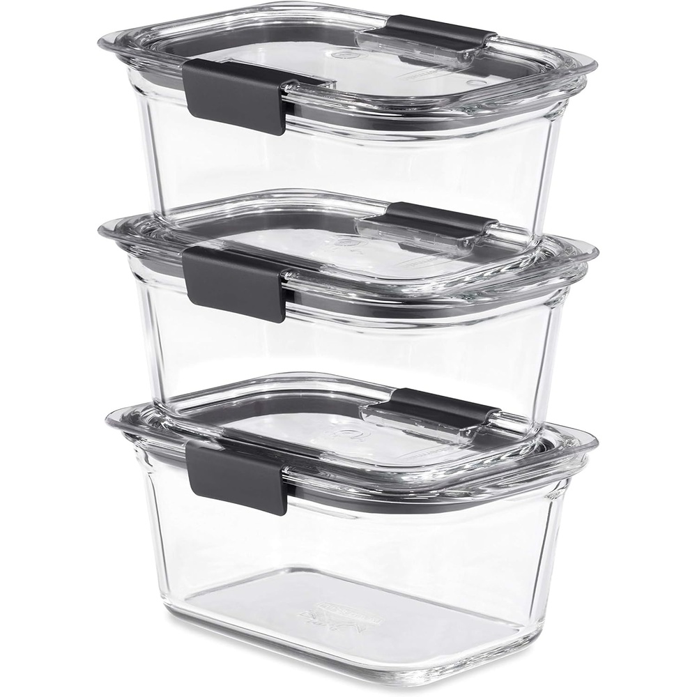 image:imageRubbermaid Brilliance Glass Round LeakProof 6Piece Set Food Storage Containers Food Containers with Lids Meal Prep Containers47 cups 6Piece
