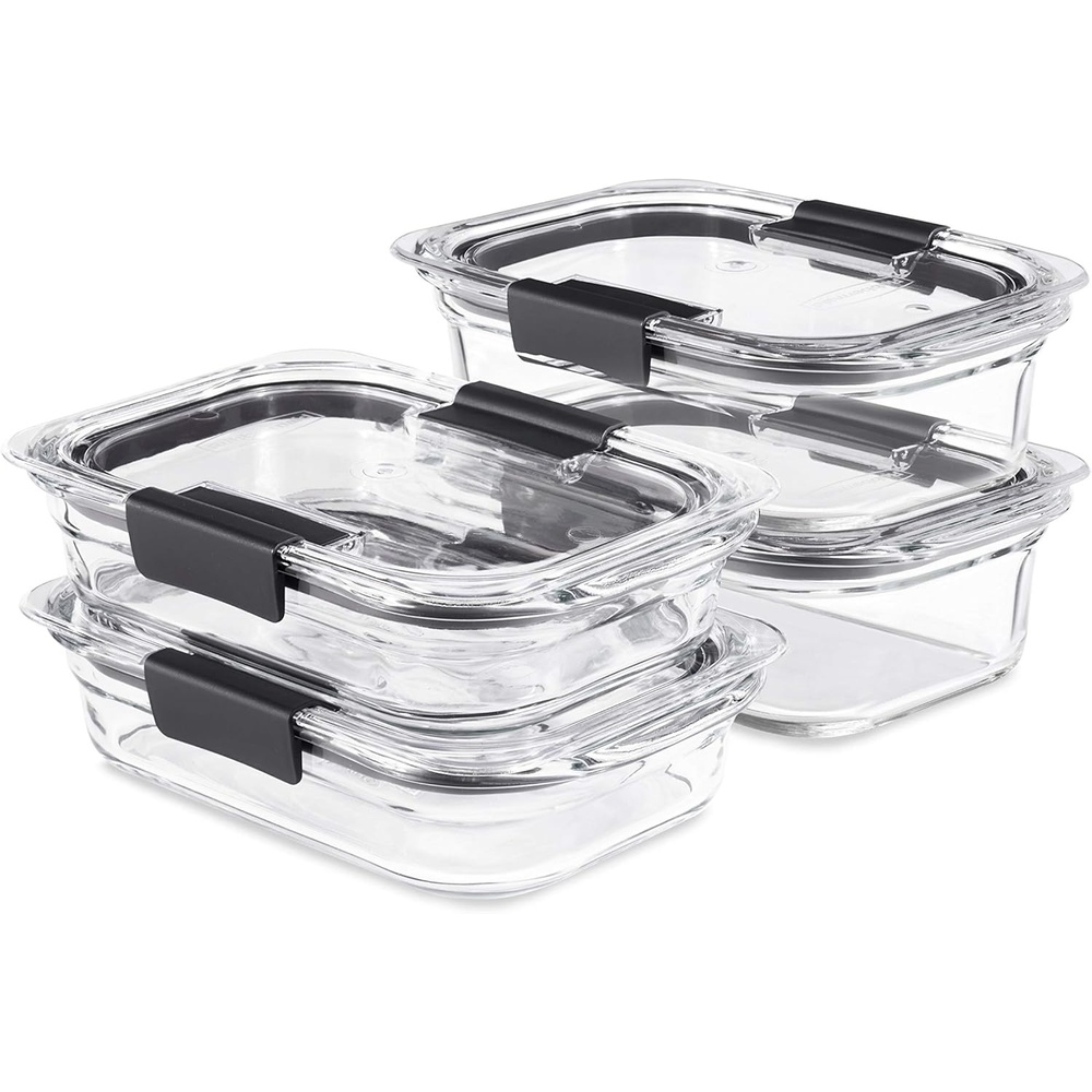 image:imageRubbermaid Brilliance Glass Round LeakProof 6Piece Set Food Storage Containers Food Containers with Lids Meal Prep ContainersAssorted Sizes 8Piece