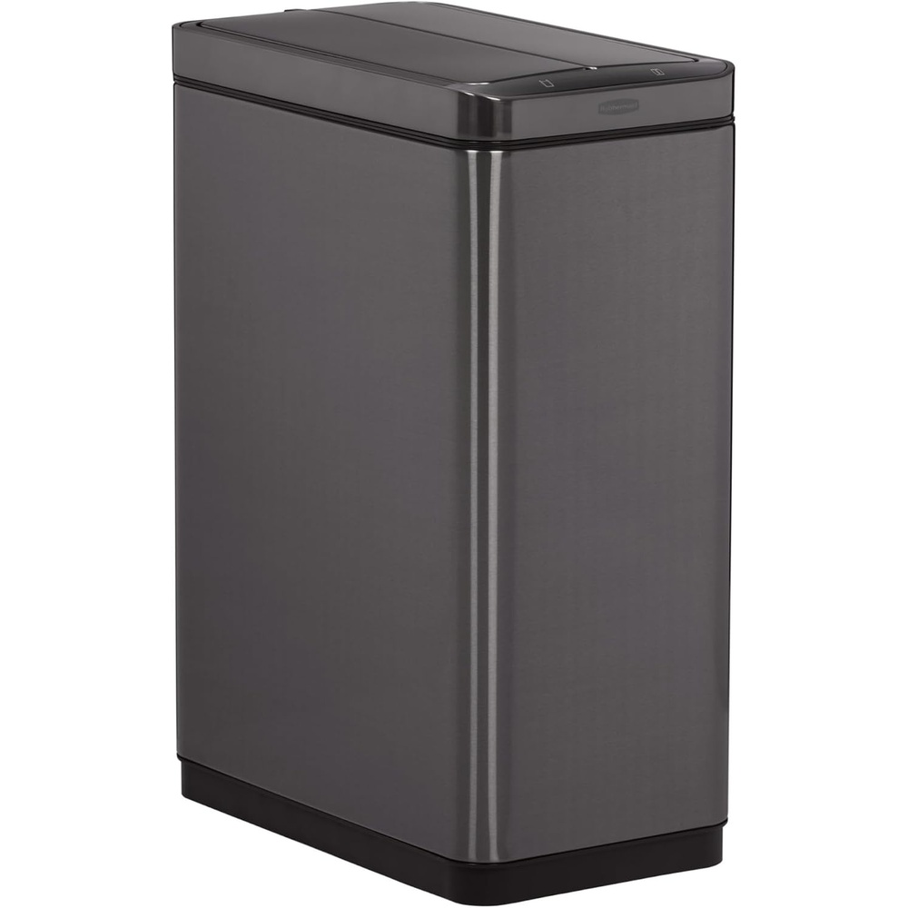 image:imageRubbermaid Elite Stainless Steel Slim Sensor Trash Can 12Gallon Batteries Included Charcoal Wastebasket for HomeKitchenHotelLobbyOffice 118GSlim Sensor