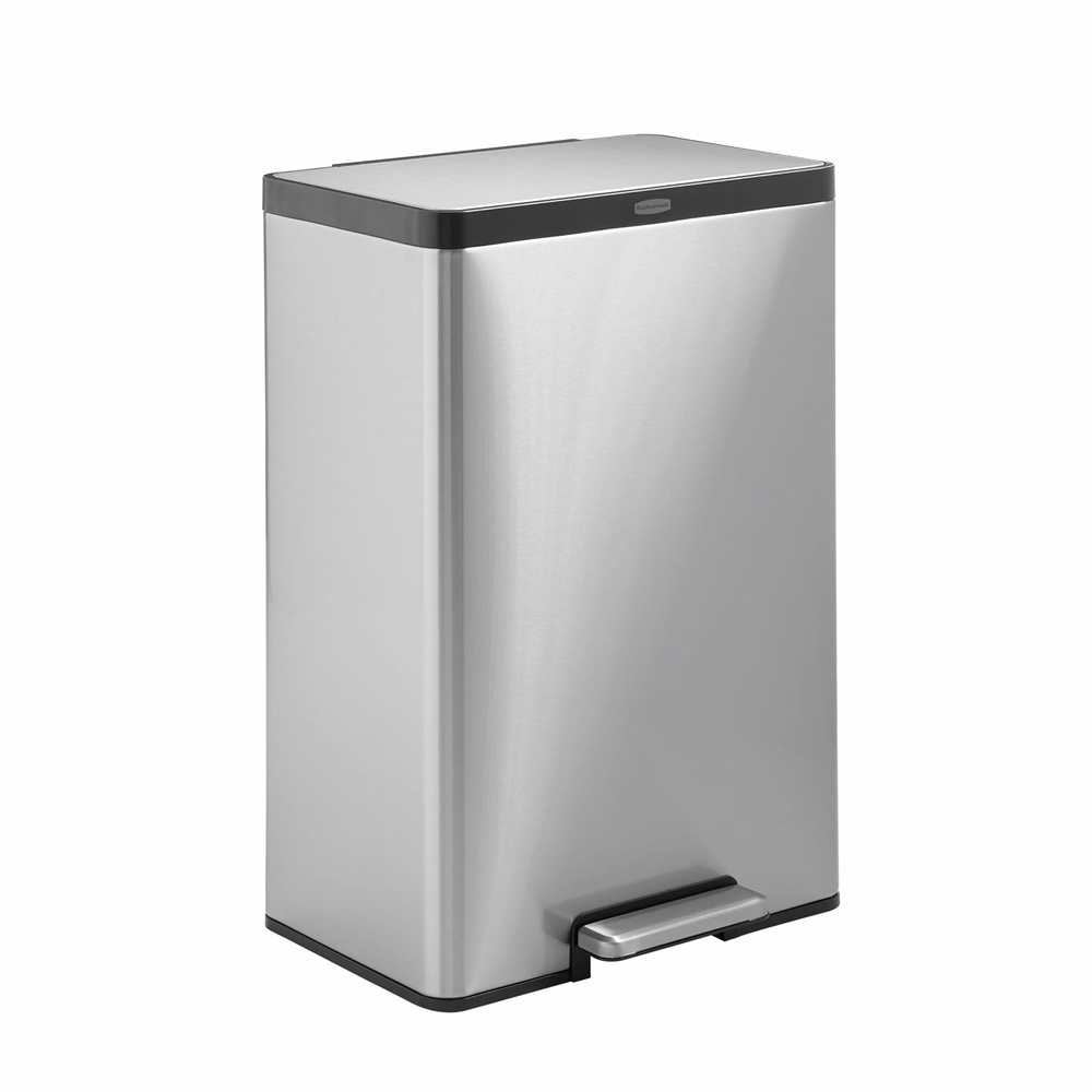 image:imageRubbermaid Elite Stainless Steel StepOn Trash Can 12 Gallon Charcoal Wastebasket for HomeKitchenGarageApartmentOfficeStainless Steel