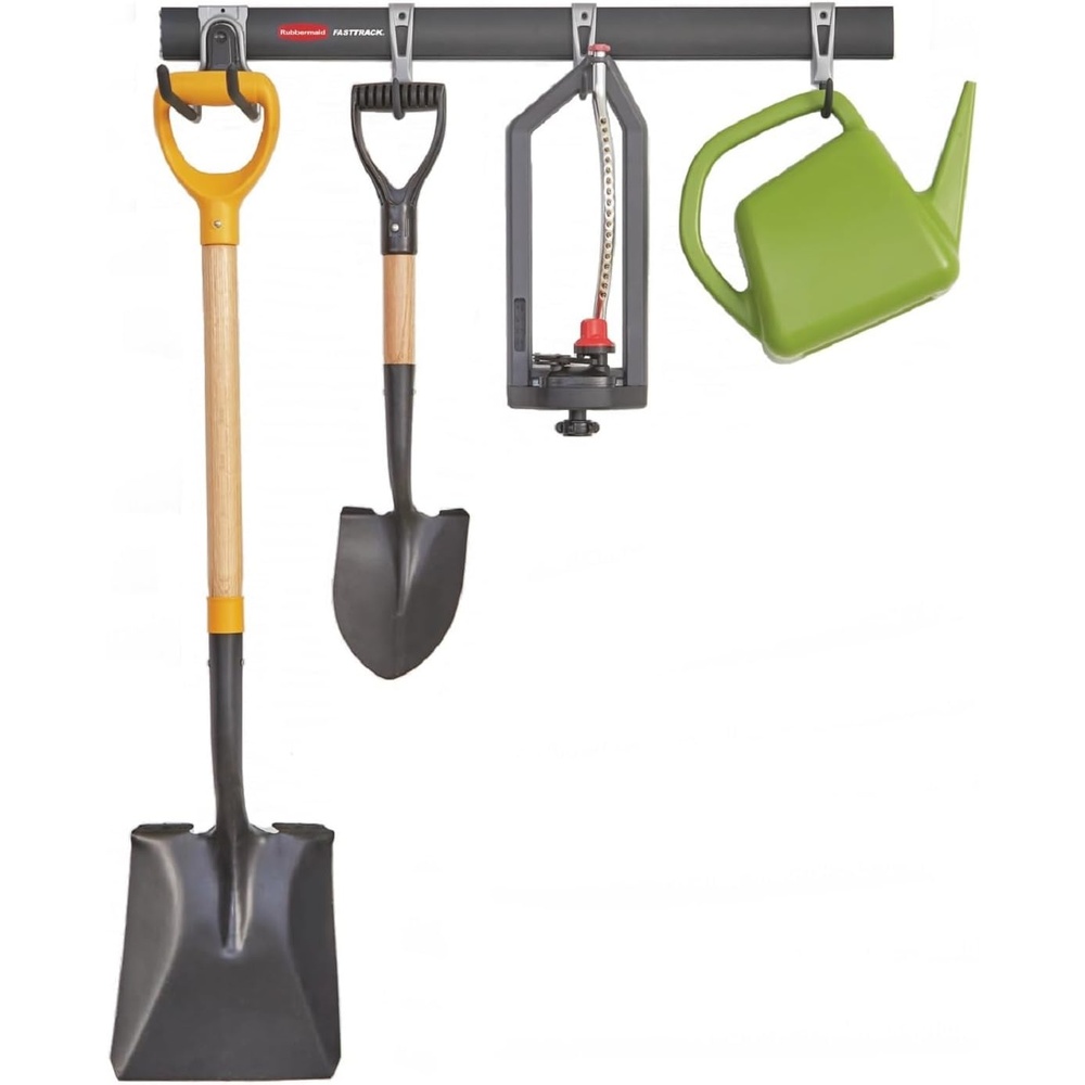 image:imageRubbermaid FastTrack Garage Storage Utility Hooks 5 Piece Black All in One Rail Hook Kit and Tool Organizer Heavy Duty for HomeGarageShedGarden1 Rail 4 Hooks