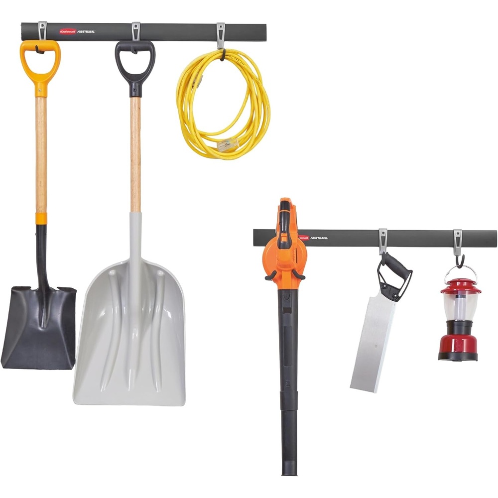 image:imageRubbermaid FastTrack Garage Storage Utility Hooks 5 Piece Black All in One Rail Hook Kit and Tool Organizer Heavy Duty for HomeGarageShedGarden1 Rail 7 Hooks