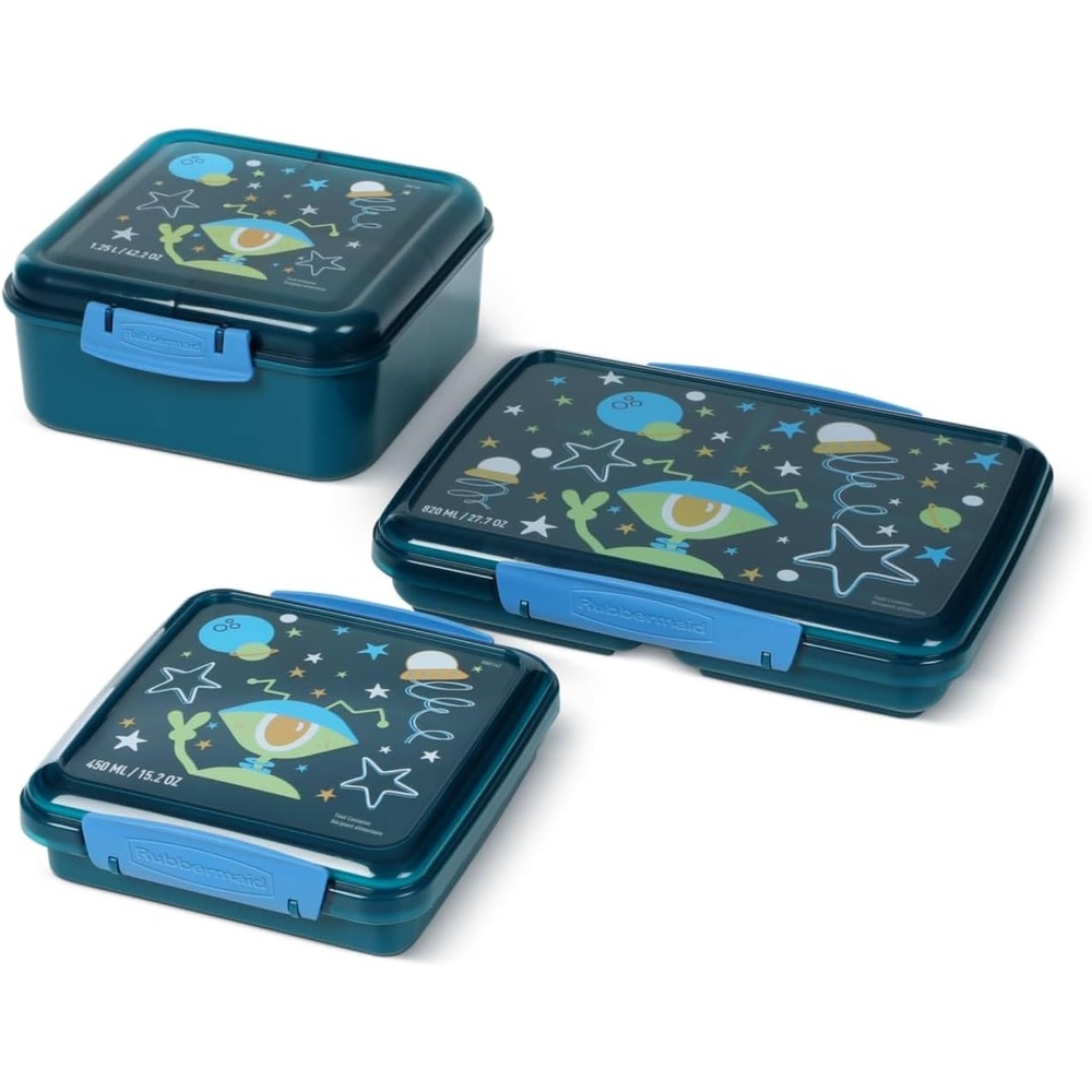 image:imageRubbermaid Pack amp Go Alien Laguna Blue Lunch Set 3Pack Bento Cube Snack Container Sandwich Box Food Storage Containers Plastic Containers for Food
