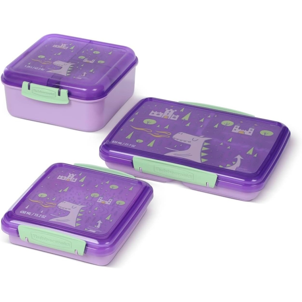 image:imageRubbermaid Pack amp Go Dragon Fairy Dust Purple Lunch Set 3Pack Bento Cube Snack Container Sandwich Box Food Storage Containers Plastic Containers for Food