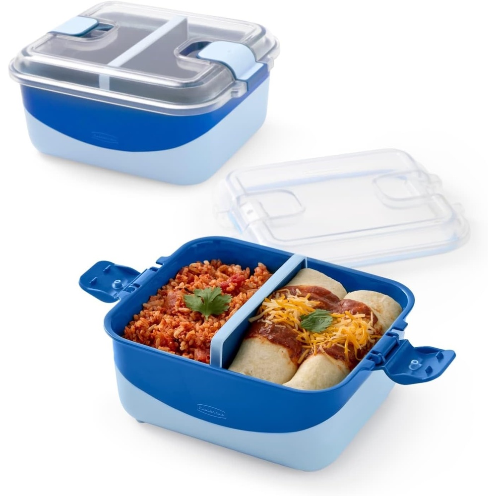 image:imageRubbermaid Pack amp Go Microwavable Set With Two 135 L Container with Divider Insert and Two 360 mL Round Containers Leakproof Meal Prep Containers135L 2Pack