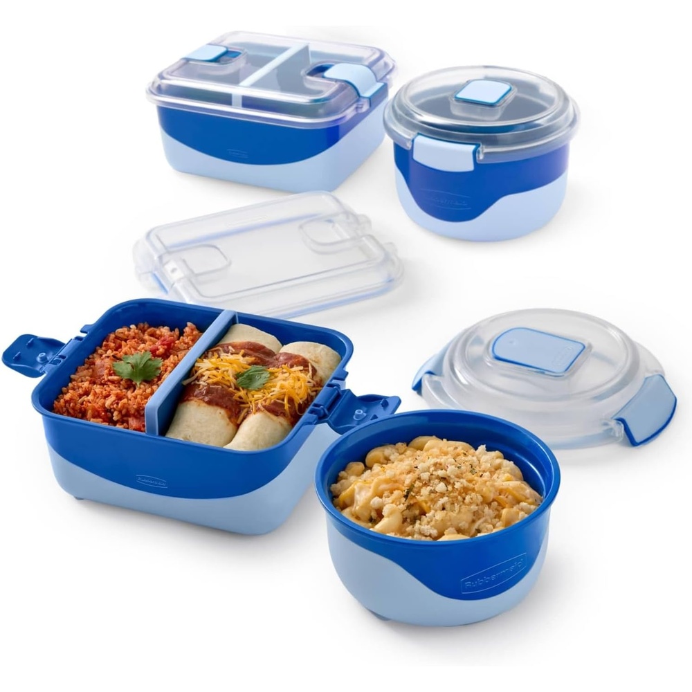 image:imageRubbermaid Pack amp Go Microwavable Set With Two 135 L Container with Divider Insert and Two 360 mL Round Containers Leakproof Meal Prep Containers360mL135L 4Pack