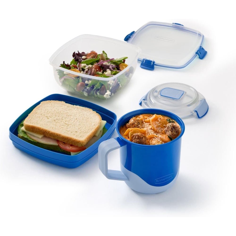 image:imageRubbermaid Pack amp Go Microwavable Set With Two 135 L Container with Divider Insert and Two 360 mL Round Containers Leakproof Meal Prep Containers660mL11L 2Pack