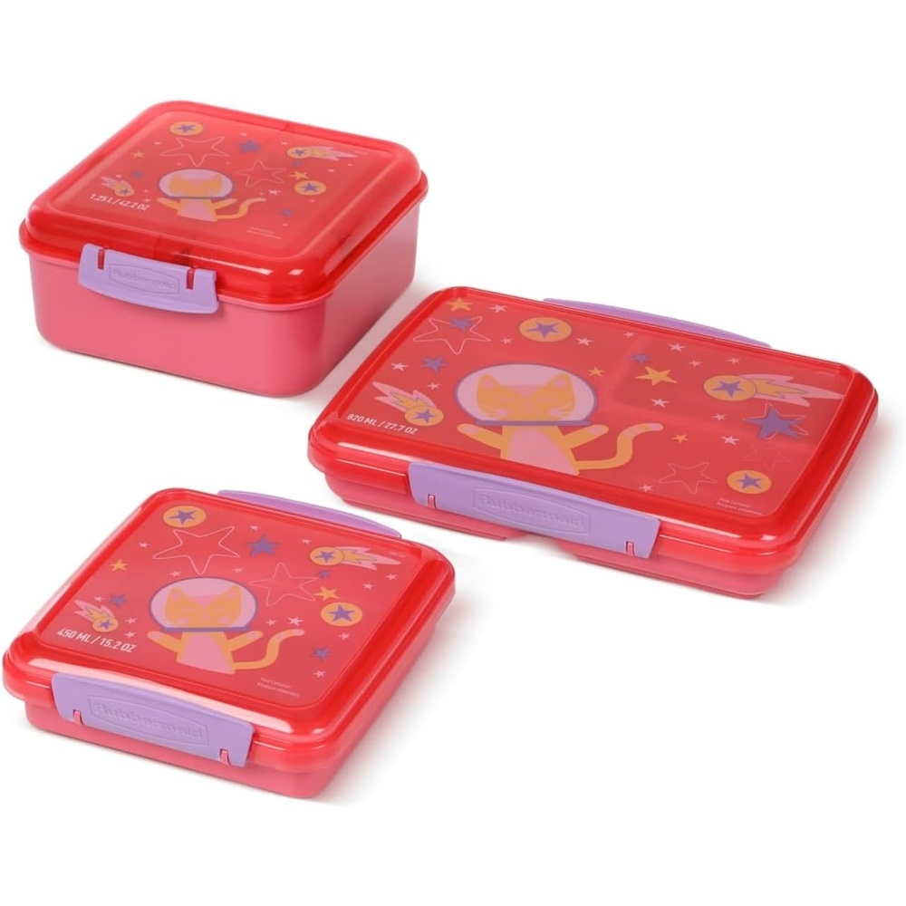 image:imageRubbermaid Pack amp Go Space Kitty Popsicle Pink Lunch Set 3Pack Bento Cube Snack Container Sandwich Box Food Storage Containers Plastic Containers for Food