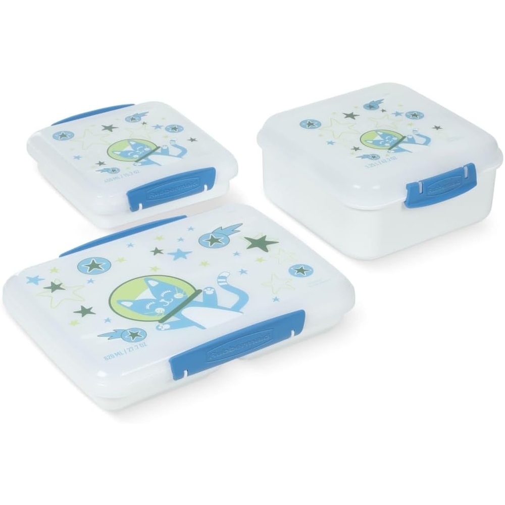 image:imageRubbermaid Pack amp Go Space Kitty Star Dust White Lunch Set 3Pack Bento Cube Snack Container Sandwich Box Food Storage Containers Plastic Containers for Food
