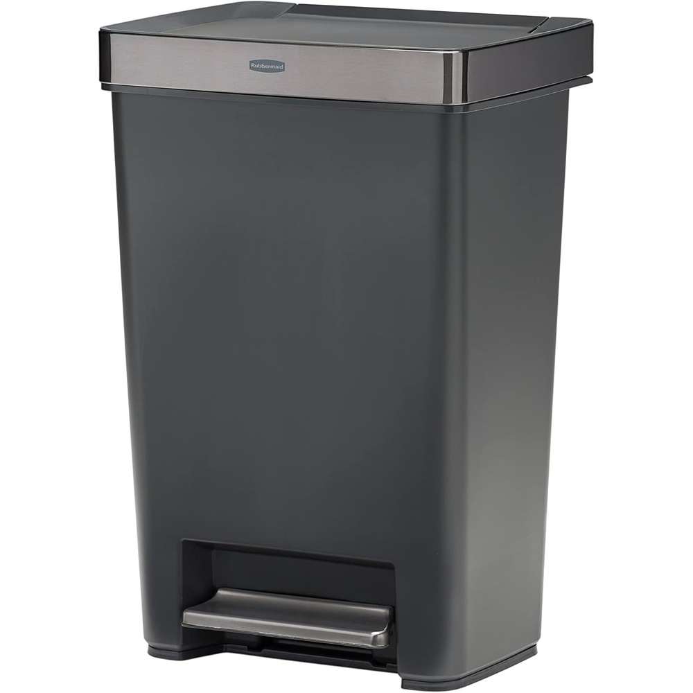 image:imageRubbermaid Premier Series II StepOn Trash Can for Home and Kitchen with Lid Lock and Slow Close 124 Gallon Charcoal for HomeKitchenGarageApartmentOfficeMetal Rim Resin Lid