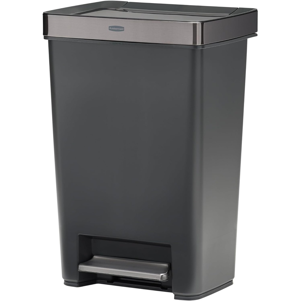 image:imageRubbermaid Premier Series II StepOn Trash Can for Home and Kitchen with Lid Lock and Slow Close 124 Gallon Charcoal for HomeKitchenGarageApartmentOfficeMetal Rim Lid