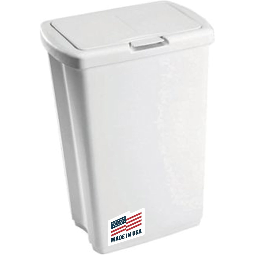 image:imageRubbermaid Spring Top Trash Can with Lid 13 Gallon Gray Plastic Garbage Bin for HomeKitchenOfficeGarageWhite