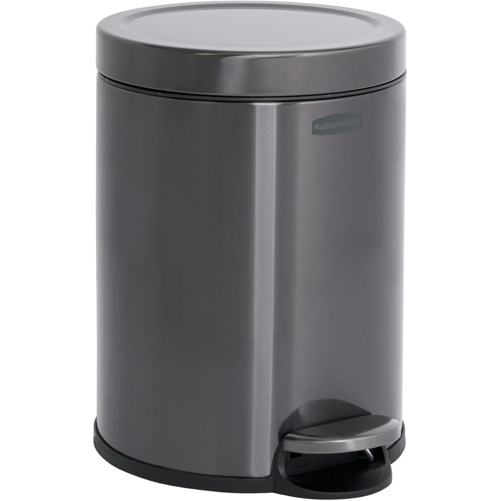 image:imageRubbermaid Stainless Steel Slim StepOn Trash Can 26Gallon Charcoal Wastebasket with Lid for HomeBathroomKitchenRound StepOn