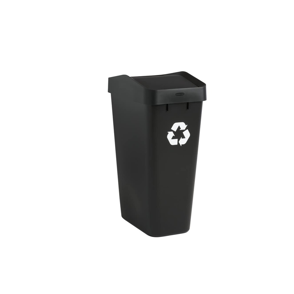 image:imageRubbermaid Swing Top Recycling Container Easy Access Disposal and Slim Modern Recycle Bin with Lid 122 Gallon Capacity Black for HomeKitchenHotelLobbyOfficeGarageBlack Recycling
